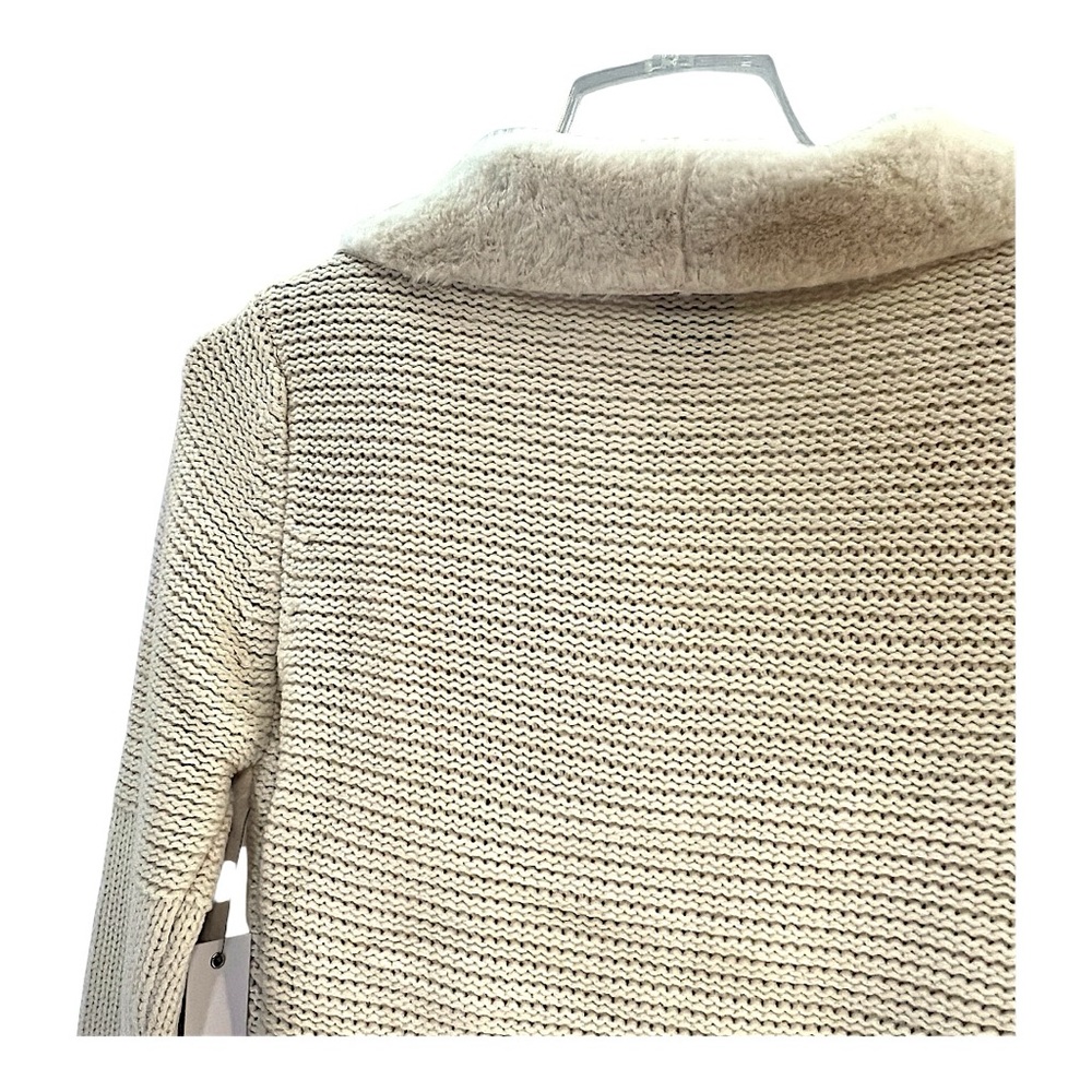 LOVE TOKEN Faux Suede Open Cream Sweater/Cardigan in knitted design NWT SZ MED - Picture 14 of 16
